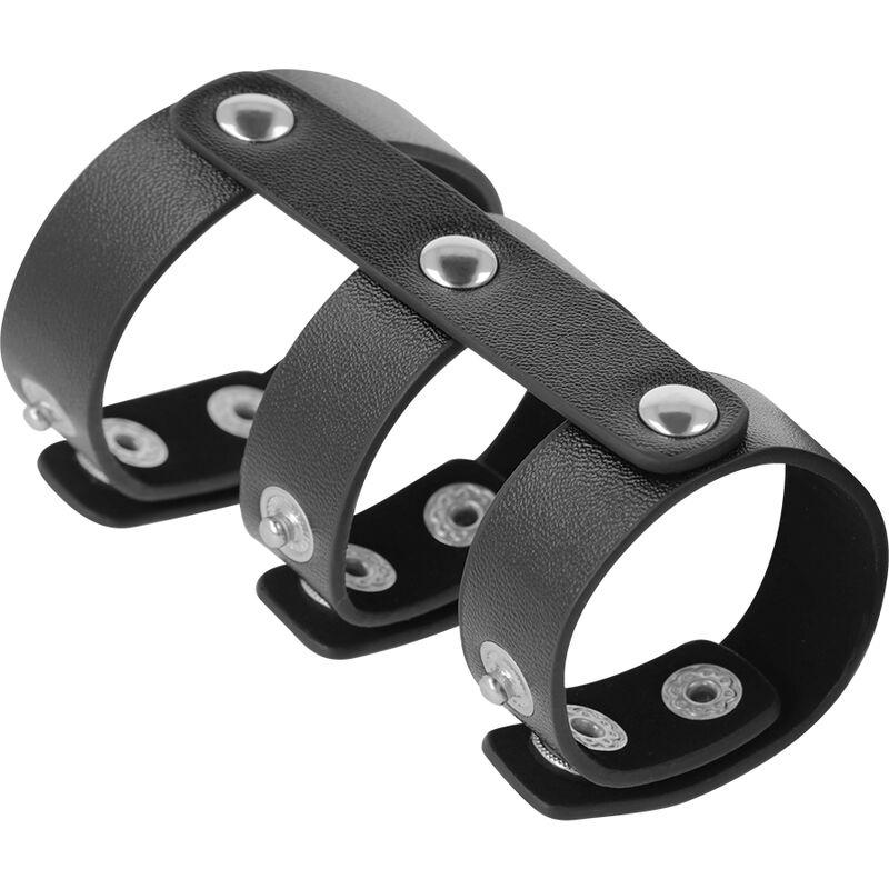 Darkness Adjustable Leather Double  Penis And Testicles Ring - Krúžok Na Penis