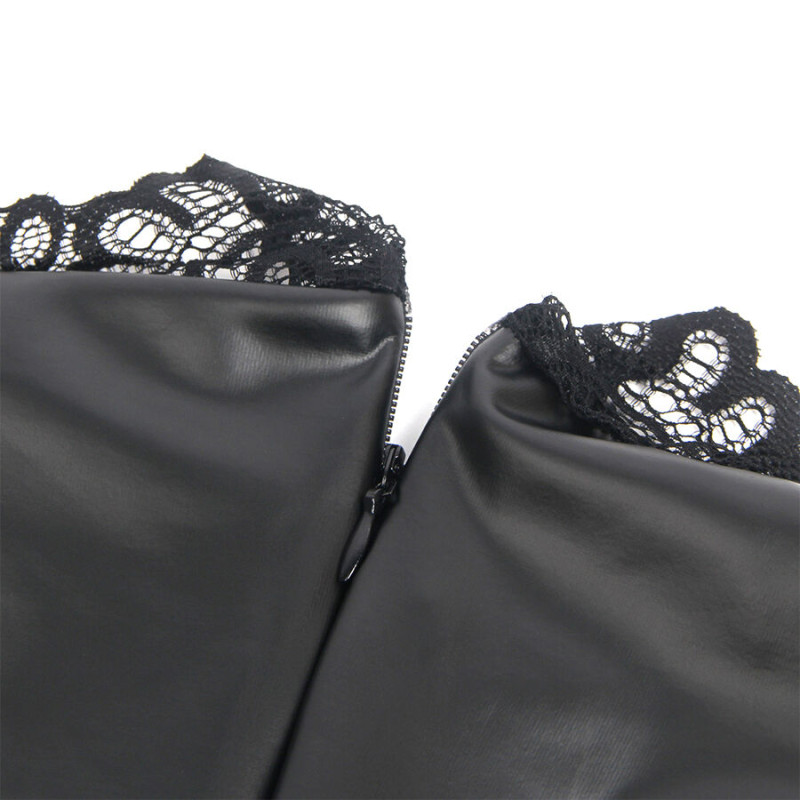 Subblime - 957544 lace collar leather dress black s/m 5
