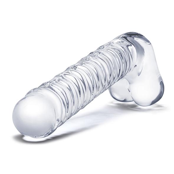 Glas - Realistic Ribbed Glass G-Spot Dildo With Balls