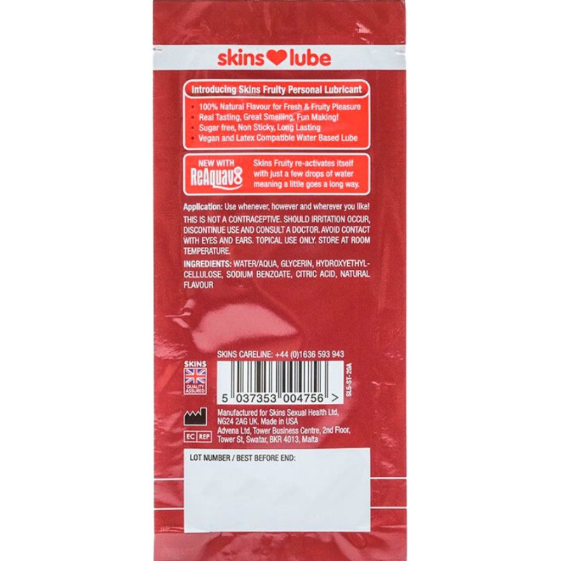 Skins - fruity water-based lubricant strawberry single-dose 5 ml 1