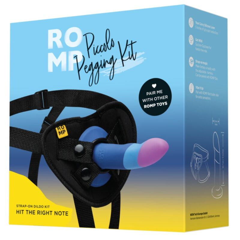 Romp - piccolo harness + silicone dildo with tricolor suction cup 14 cm 5