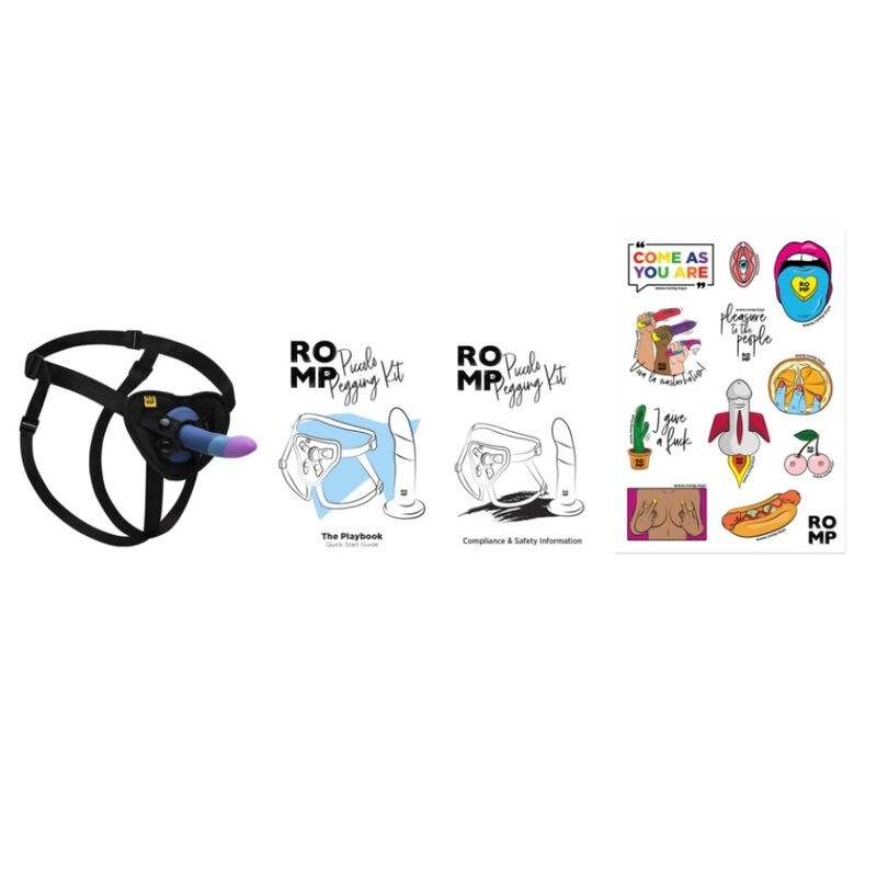 Romp - piccolo harness + silicone dildo with tricolor suction cup 14 cm 9