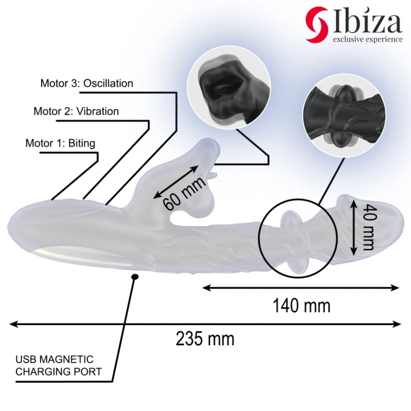 Ibiza - vibrator and clitoris stimulator with biting and rotation effect 3