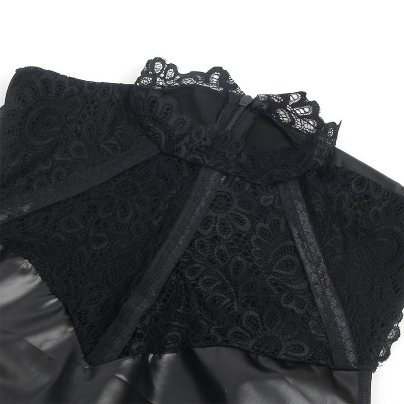 Subblime - 957544 lace collar leather dress black s/m 4