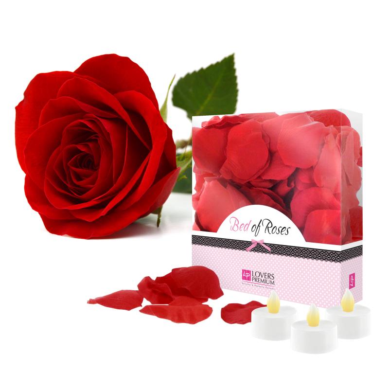 Loverspremium - Bed Of Roses Rose Petals Red - Sada Ružových Lupeňov A Sviečok
