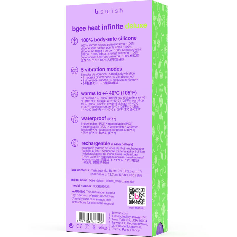 B swish - bgee heat infinite deluxe rechargeable vibrator lavender silicone 4