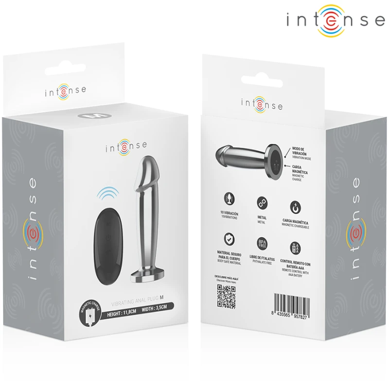 Intense - anal plug 10 vibrations metal dildo with remote control m 7