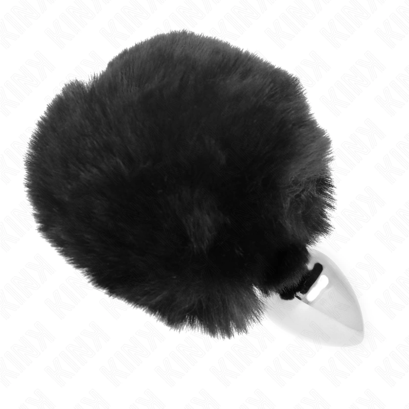 Kink - stainless steel plug 7 x 3 cm with black faux fur rabbit tail 8 cm 3