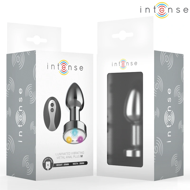 Intense - vibrating metal anal plug with led lights and remote control - size m 6