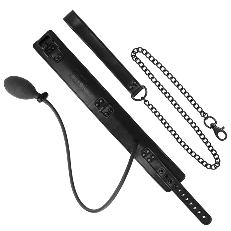 Fetish submissive bondage - inflatable strangling collar with chain 6