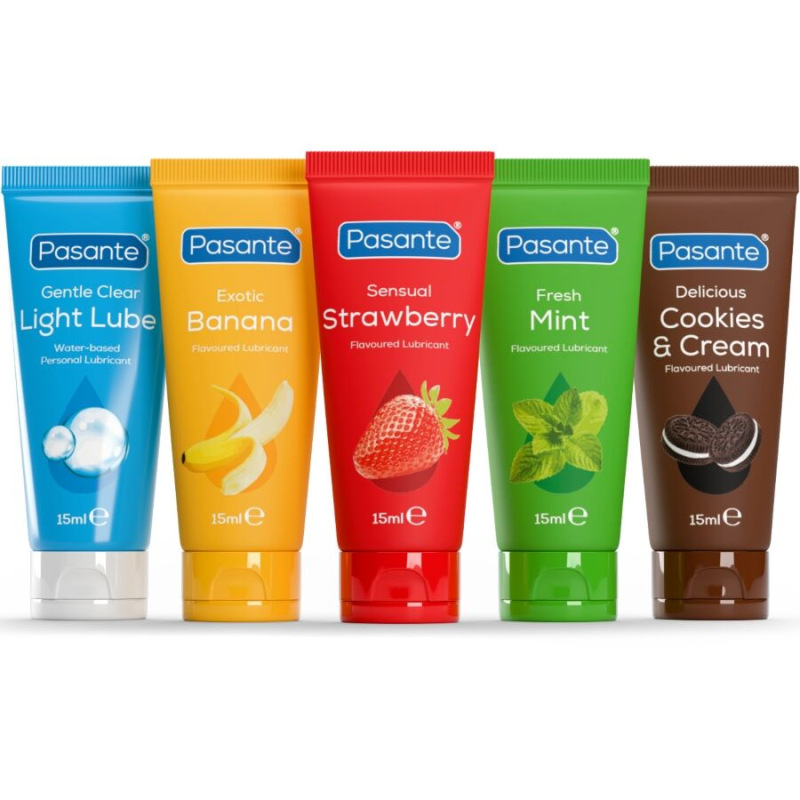 Pasante - pack assorted flavor lubricants 5 units x 15 ml 2