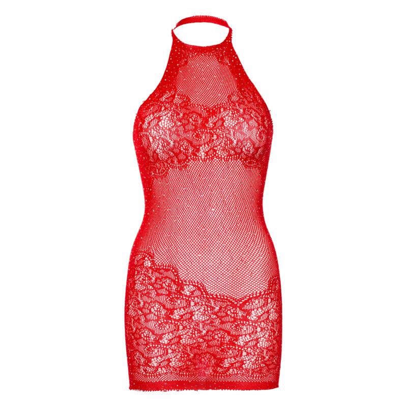 Leg Avenue Rhinestone Halter Mini Dress One Size - Red