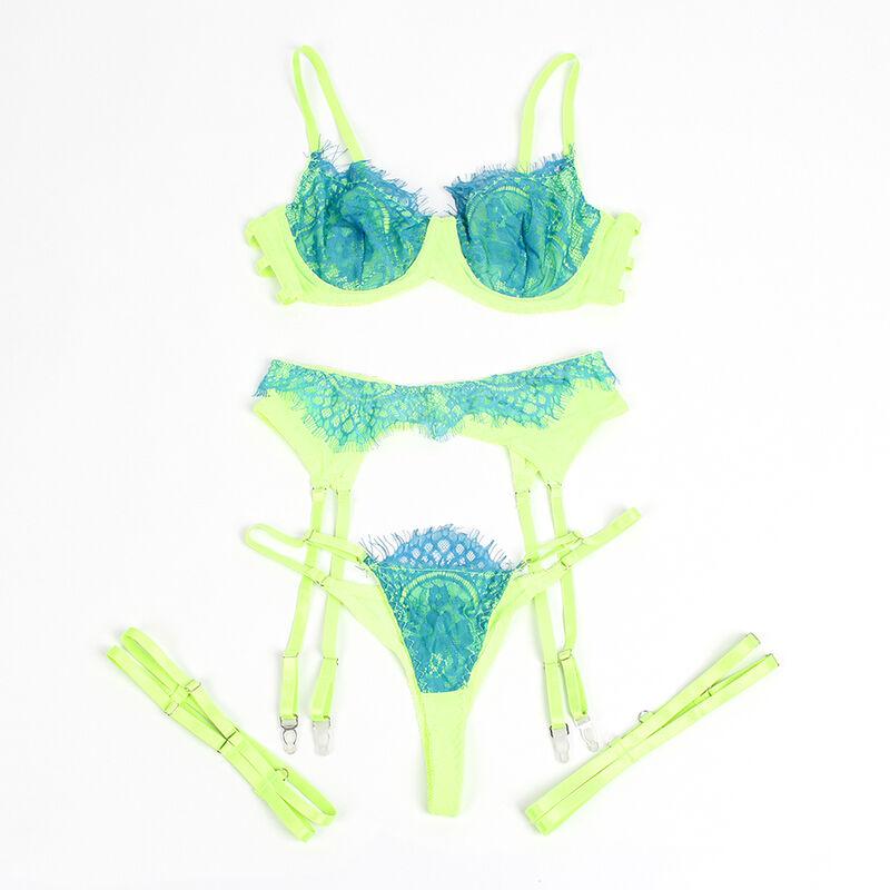 Subblime - 955311 set of bra with lace and garter lines green and blue s/m 5