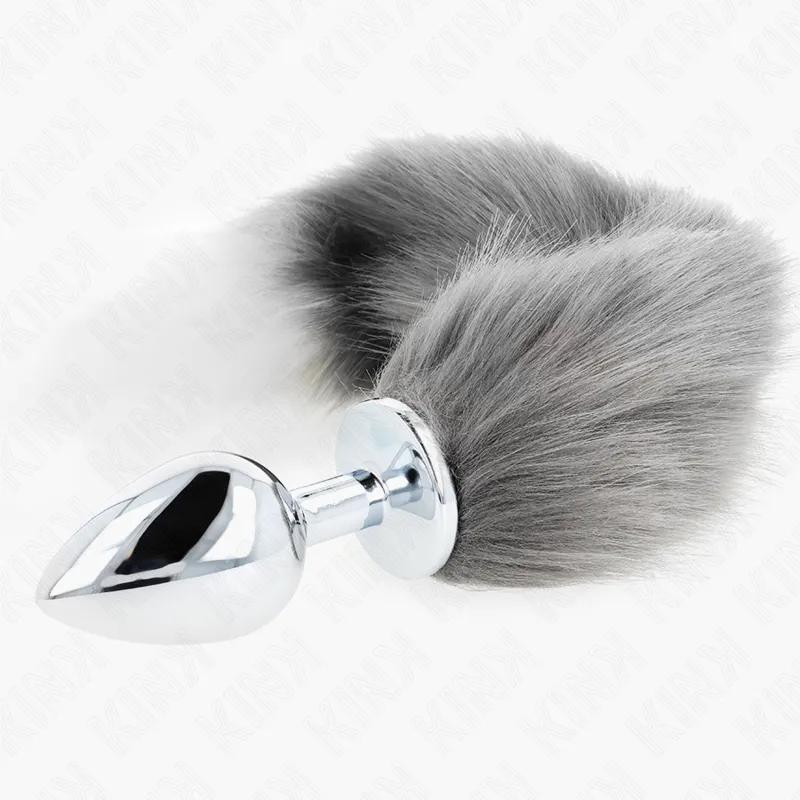 Kink - Anal Plug Size L 10 X 4 Cm With Synthetic Tail 40 Cm Grey And White