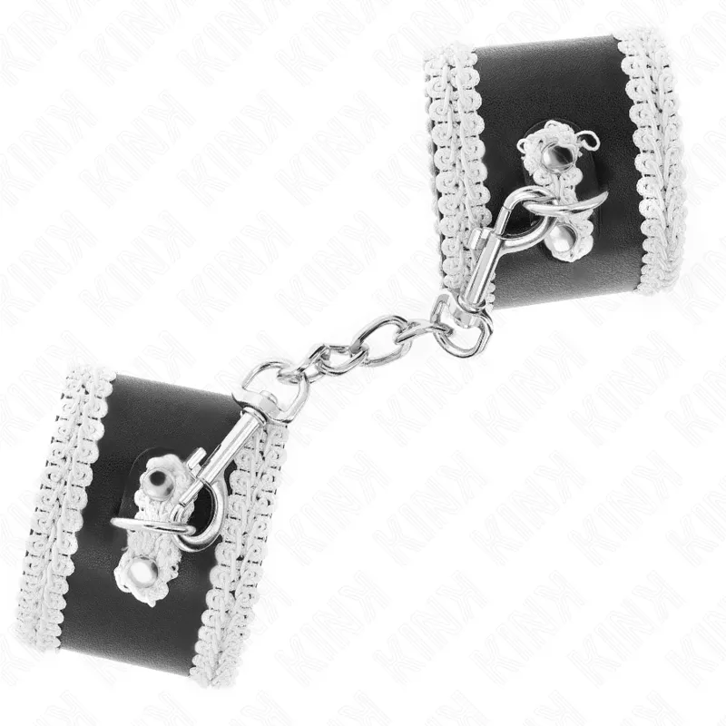 Kink - Black Wrist Restraints With White Decorate Lace Adjsutable 20-23 Cm X 5.5 Cm 1
