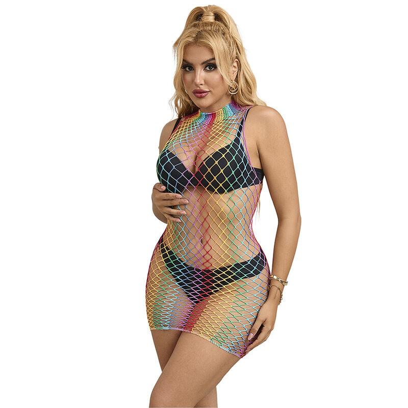 Subblime - 952433 rainbow high neck sleeveless fishnet bodystocking one size