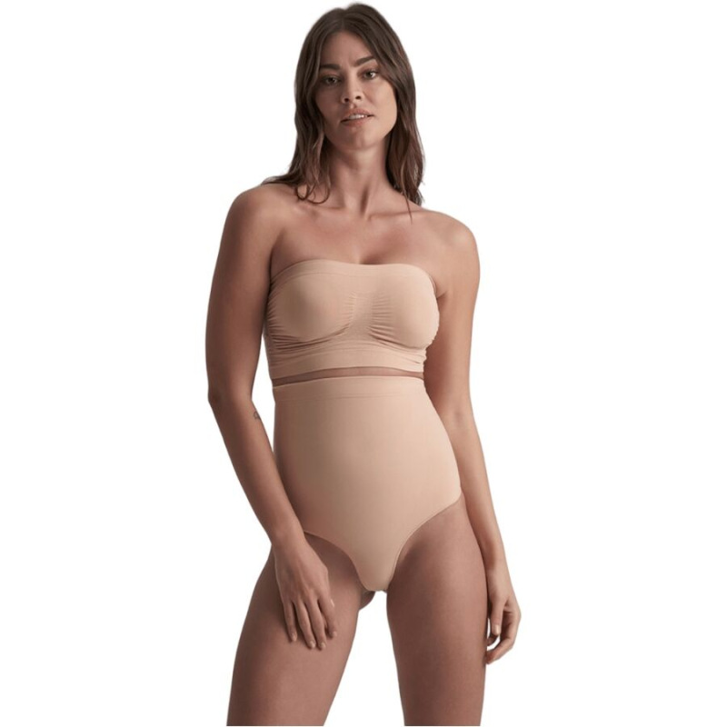 Bye-bra - soft touch seamless high waist thong beige size xl 1