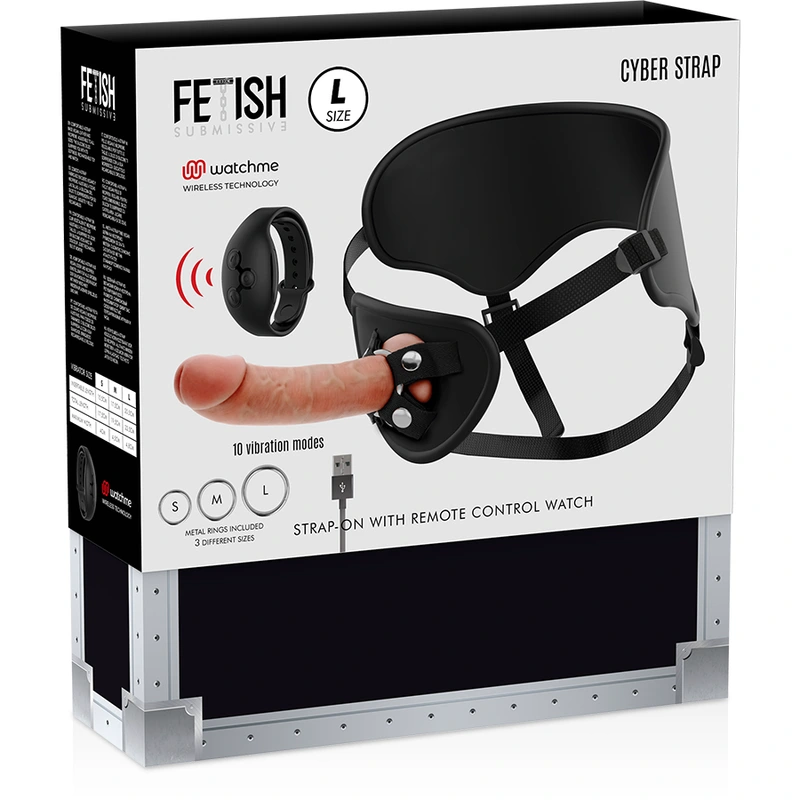 Fetish submissive cyber strap - harness with remote control dildo watchme technology L 1