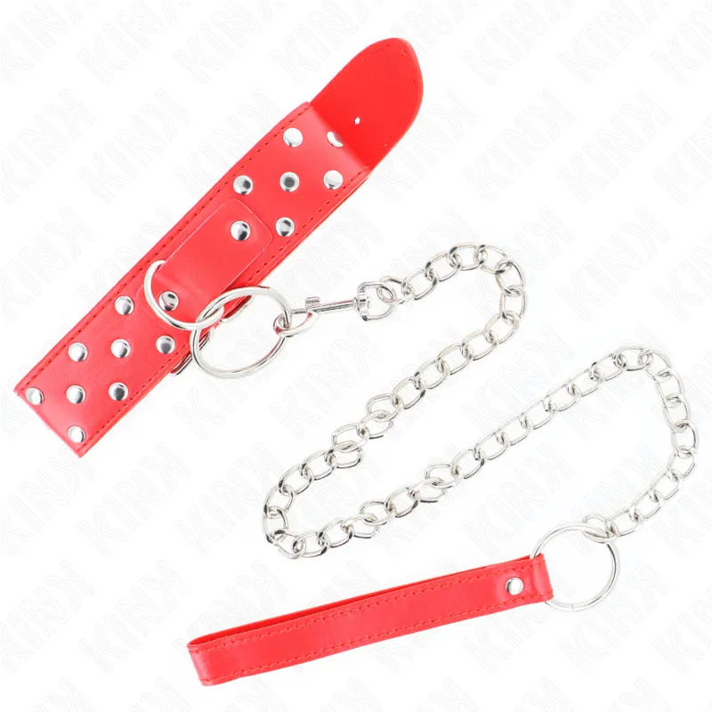 Kink - Ring Rivet Strap Necklace With Belt 65 Cm Red Adjustable 36-50 Cm X 3.8 Cm 4