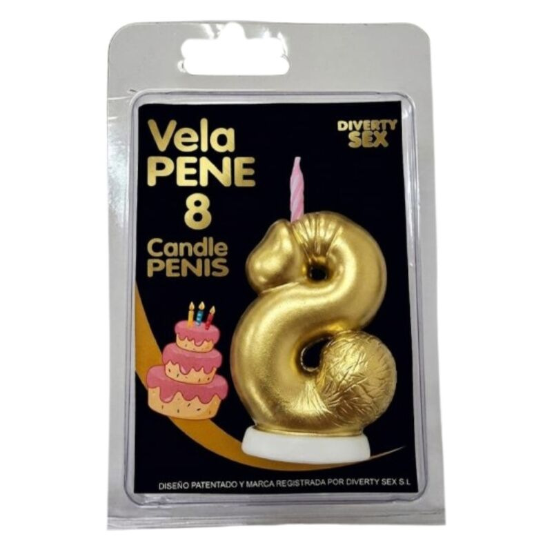 Diablo picante - penis candle in the shape of the number 8 gold color