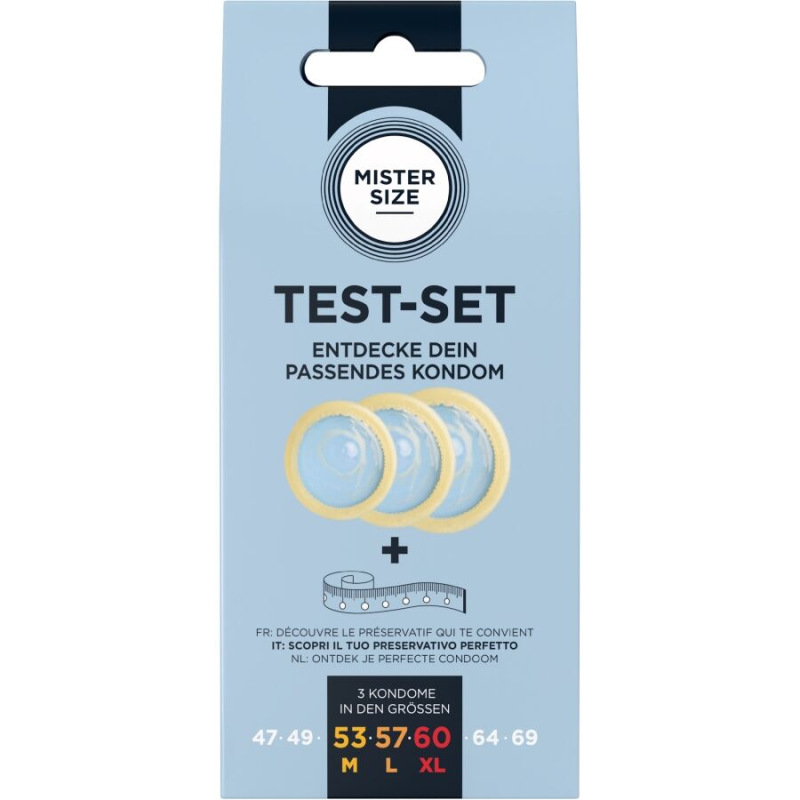 Mister size - test set 3 different sized condoms + measuring tape