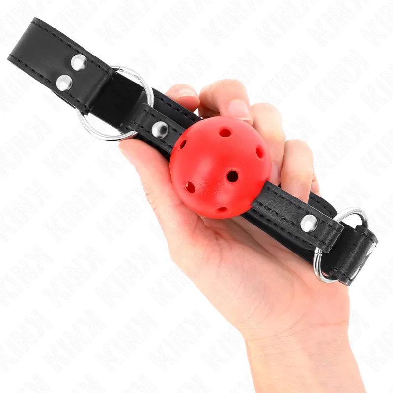 Kink - Breathable Ball 4 Cm Gag With Double Rivet Leather 62.5 X 2.5 Cm Adjustable 42-58 C