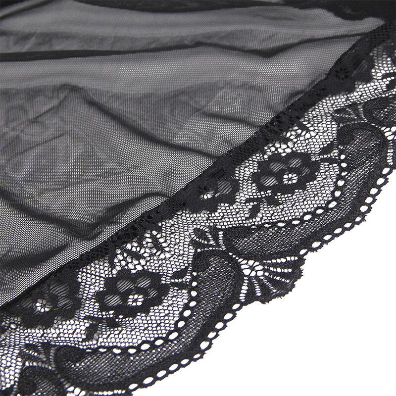 Subblime - Transparent Fabric Robe With Lace Detail Black S/M 7