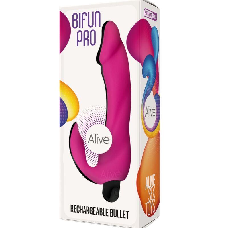 Alive - Bifun Pro Vibrator Dildo Pink 14.9 Cm 2