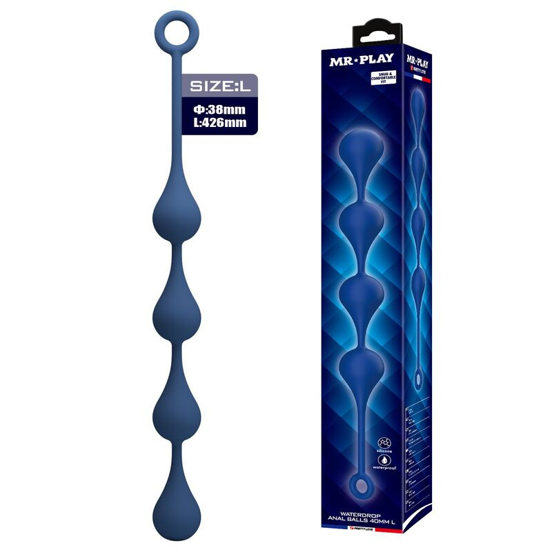 Mr play - blue silicone anal beads size l 42.6 cm