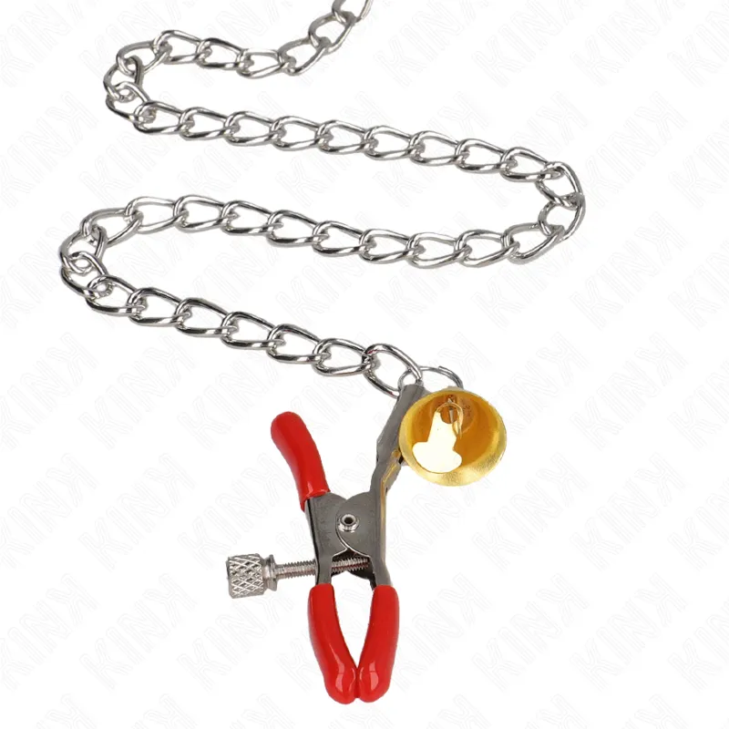 Kink - Bell Triple Nipple And Clit Clamps Red With Chain 30 Cm