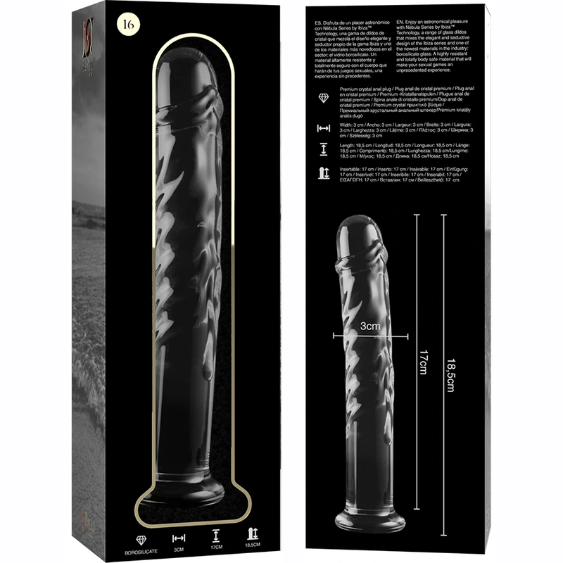 Nebula series by ibiza - model 16 dildo borosilicate glass clear 18.5 cm -o- 3 cm 5