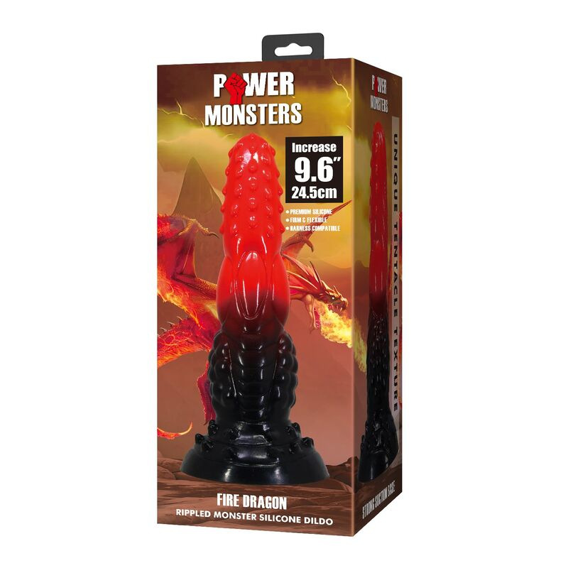 Power monsters - fire dragon fantasy dildo with suction cup 24.5 cm Ø 5.8 cm red & black 1