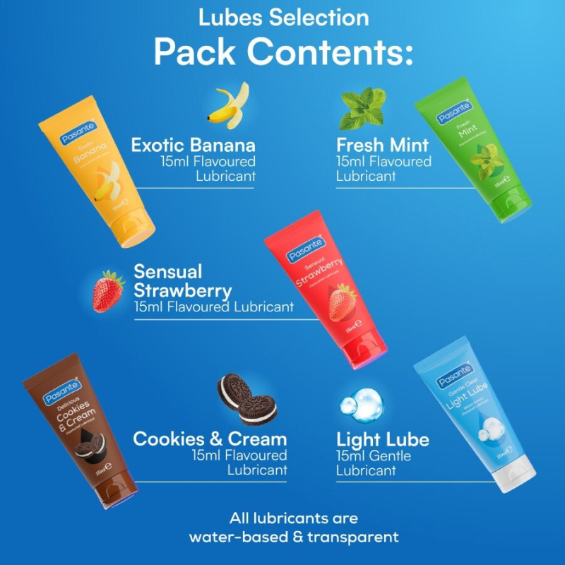 Pasante - pack assorted flavor lubricants 5 units x 15 ml 4