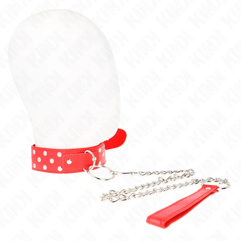 Kink - Ring Rivet Strap Necklace With Belt 65 Cm Red Adjustable 36-50 Cm X 3.8 Cm 1