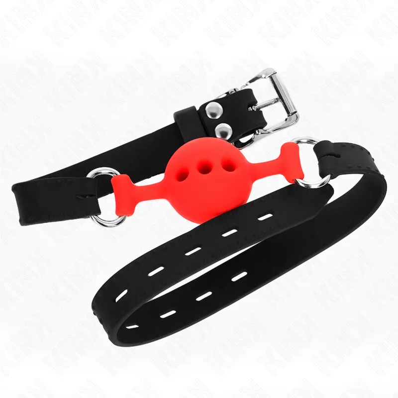 Kink - Full Silicone Gag 55 X 2 Cm With 4 Cm Ball Size S Red Adjustable 35-51 Cm