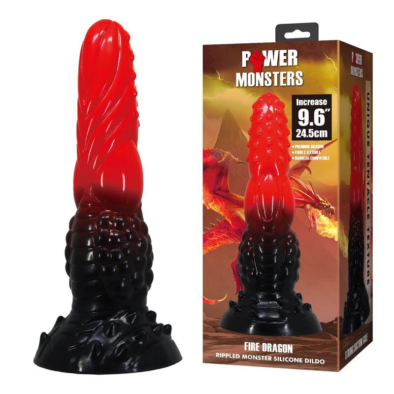 Power monsters - fire dragon fantasy dildo with suction cup 24.5 cm Ø 5.8 cm red & black 7