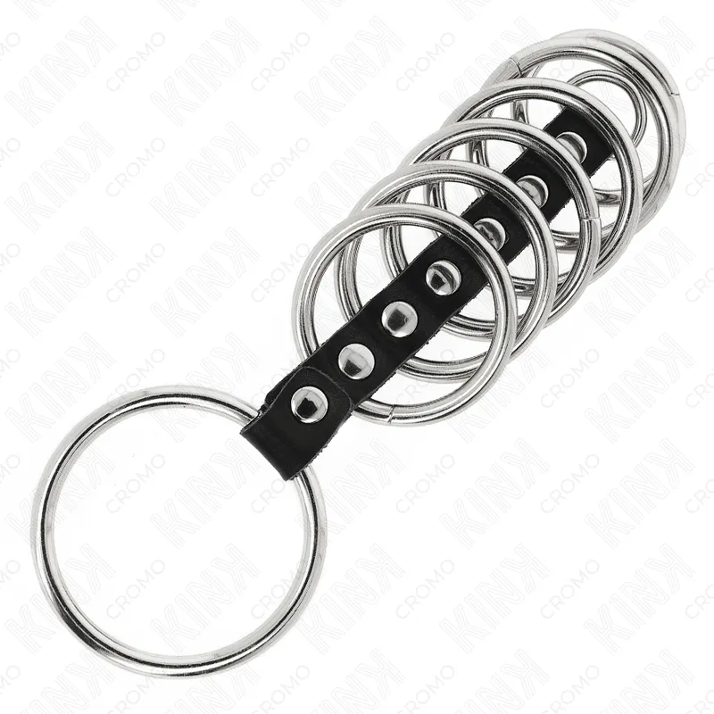 Kink - 7 metal penis rings 3.2 cm to 5 cm connected by leather