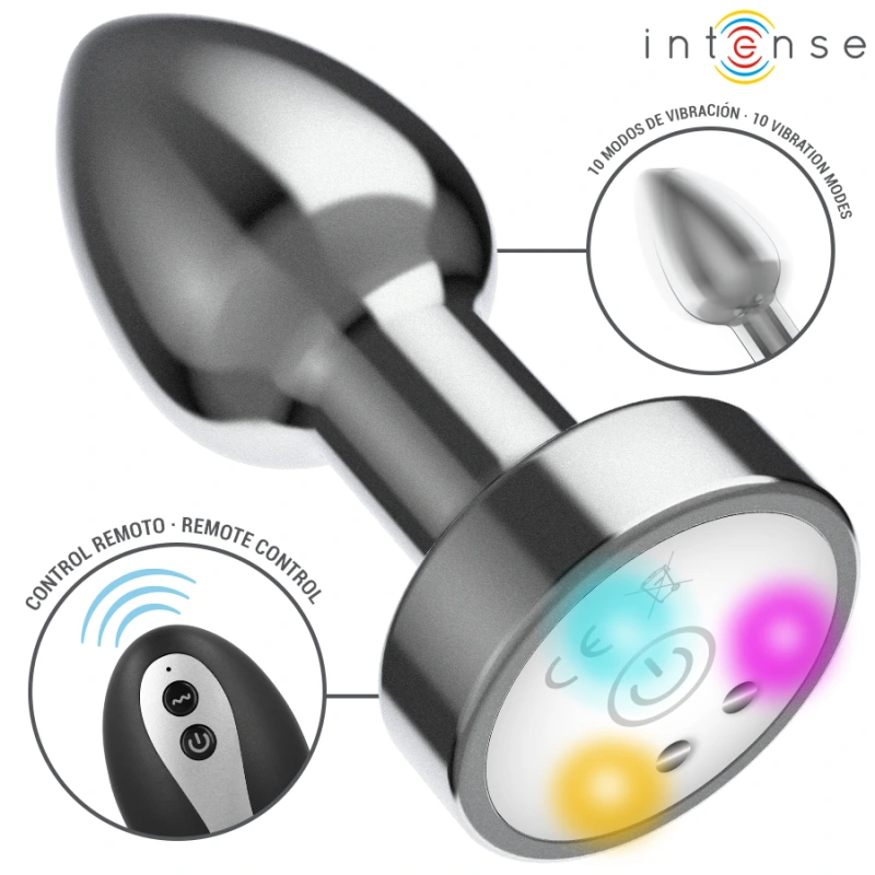Intense - vibrating metal anal plug with led lights and remote control - size m 1