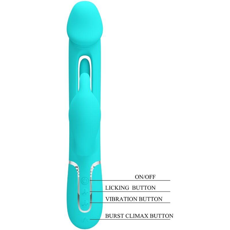 Pretty Love - Kampas Rabbit 3 In 1 Multifunction Vibrator With Tongue Aqua Green 7