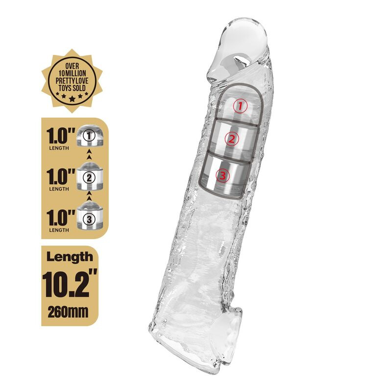 Pretty love - adjustable penis extension sleeve 26 cm Ø 4 cm transparent 3