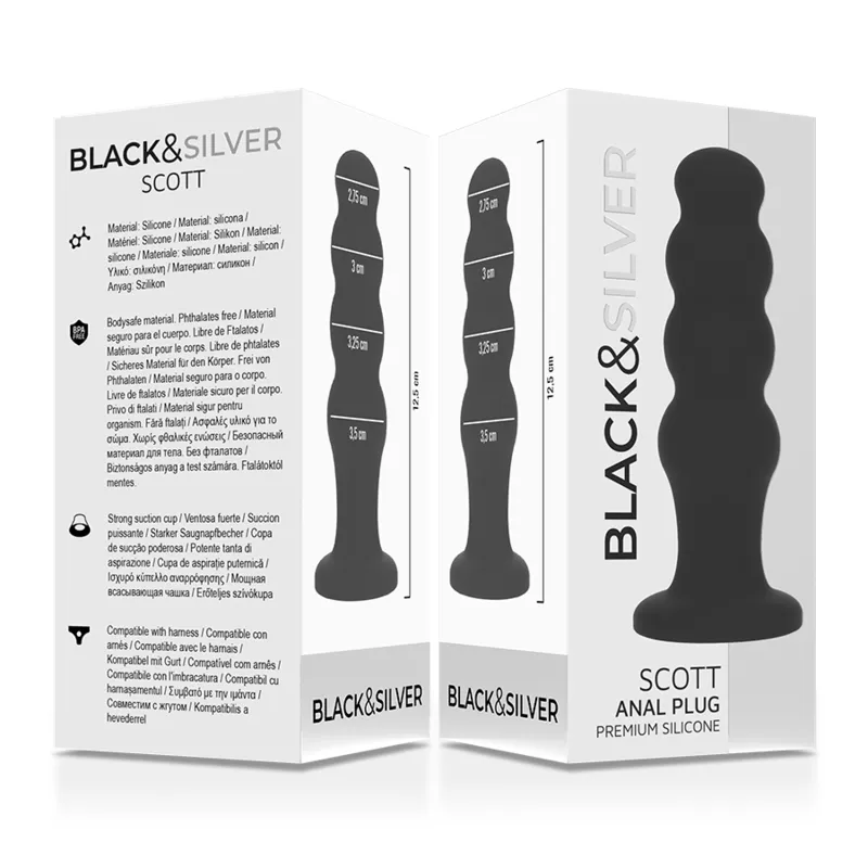Black&Silver - Scott Premium Silicone Anal Plug Black - Análny Kolík
