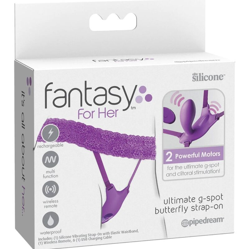 Fantasy for her - butterfly harness g-spot with vibrator, rechargeable & remote control violet 4