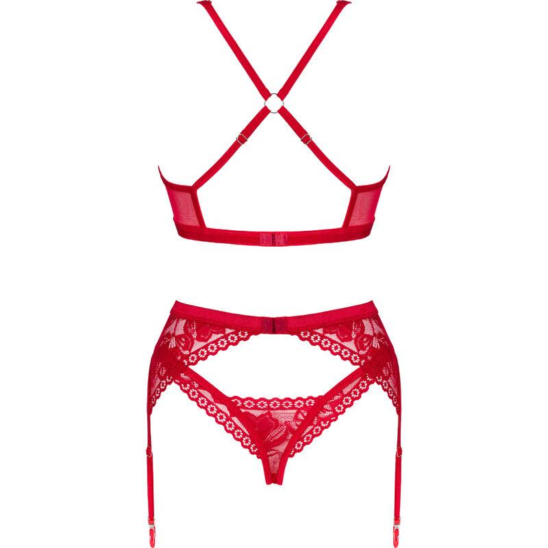 Obsessive - Lacelove Three Pieces Set Red Xs/S