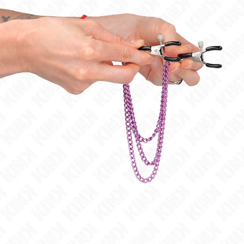 Kink - Nipple Clamps With 3 Chains Purple 20/23/28 Cm