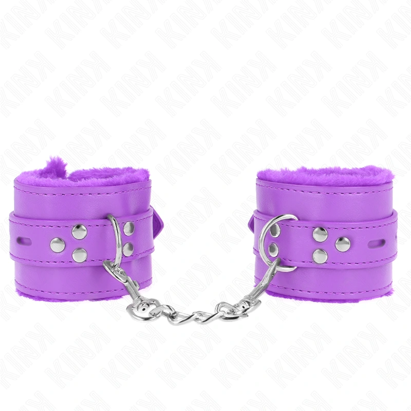 Kink - fur lined wrist restraints with square holes purple and purple belt adjustable 17-29 cm x 6 c 3