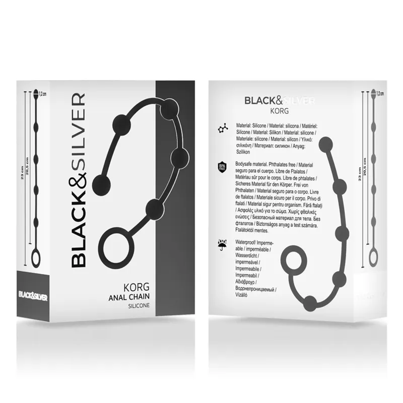 Black&Silver Korg Silicone Aanal Chain 23cm - Análne Guličky