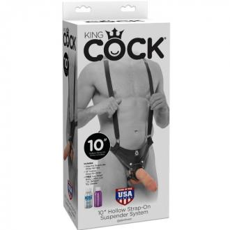 King Cock 25.5 Cm Hollow Strap-On Suspender System Flesh - Pripínací Penis