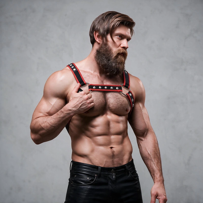 Fetish submissive attitude - mens eco-leather chest bulldog harness black/red 2