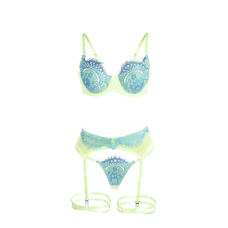 Subblime - 955311 set of bra with lace and garter lines green and blue s/m 6