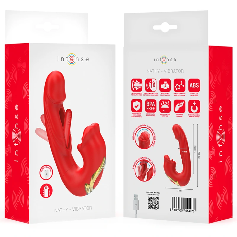 Intense - nathy double vibrator with multifunction stimulating mouth red 7